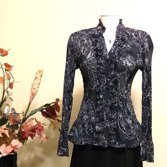 NWOT Kensie Long Sleeve Shirt Ruffle Pleated Floral Print Blouse Top Size M 8 - Picture 3 of 5